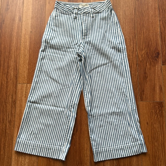 Madewell Emmett Wide-Leg Crop Pant in Herringbone Railroad Stripe 24P Petite GUC - Picture 2 of 10